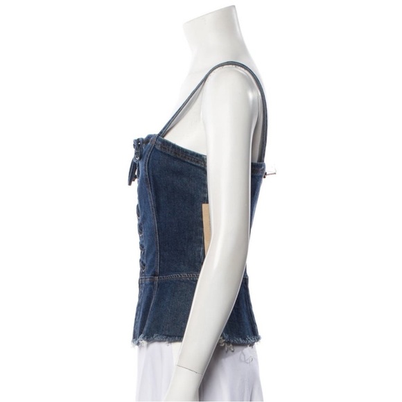 REFORMATION Denim LEXI Crop Blue Sleeveless Square Neckline Bustier Tie Front 4 - Picture 12 of 12